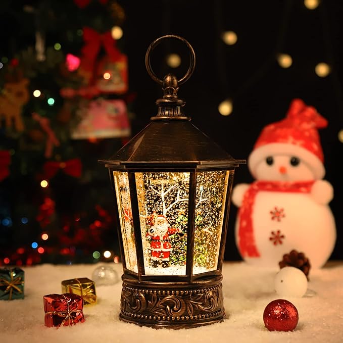 Christmas Lantern-Snow Globe,Water Lantern with Music and Santa Claus-USB or Battery-Powered Christmas Lanterns, Rotating Flashing Lanterns, Christma Decorations