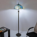 Tiffany Style Floor Lamp, 16" Stained Glass Dragonfly Shade with Antique Bronze Base, 2-Light E26 Pull Chain Standing Reading Light for Living Room, Bedroom, UL Listed, 16x16x64 Inches