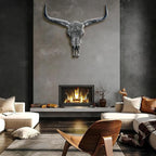 Long Horn Cow Skull, Cow Skull Wall Hanging Decor,Wall Hanging Boho Style Faux Longhorn Skull Faux Taxidermy Animal Head, Handmade Decor Home Sculpture Faux Bull Horns for Wall 27″*26″*10″ (Black)