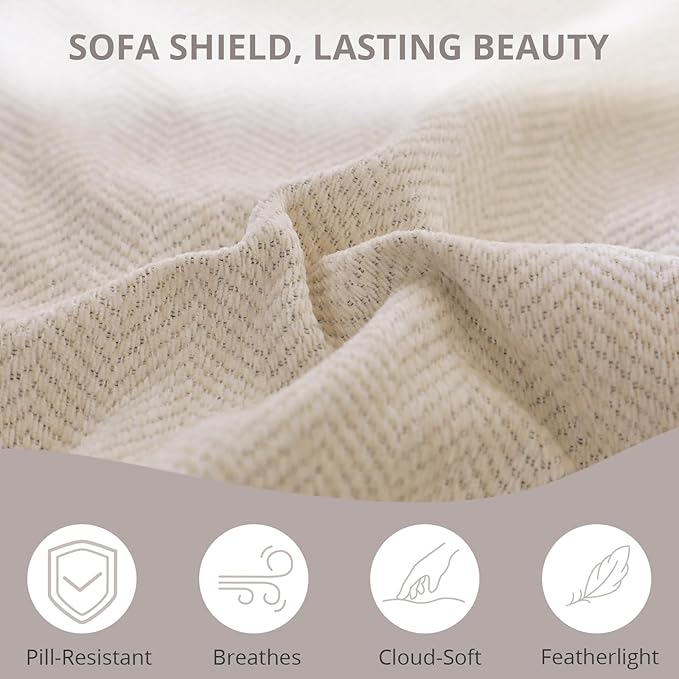 Couch Cover for Dogs, Non Slip Sofa Cover, Washable Couch Covers, 2 Cushion Sofa for Dogs Furniture Protector with Tassels Chenille Sofa Covers for Pets (Tassel Beige, 71" x 118")
