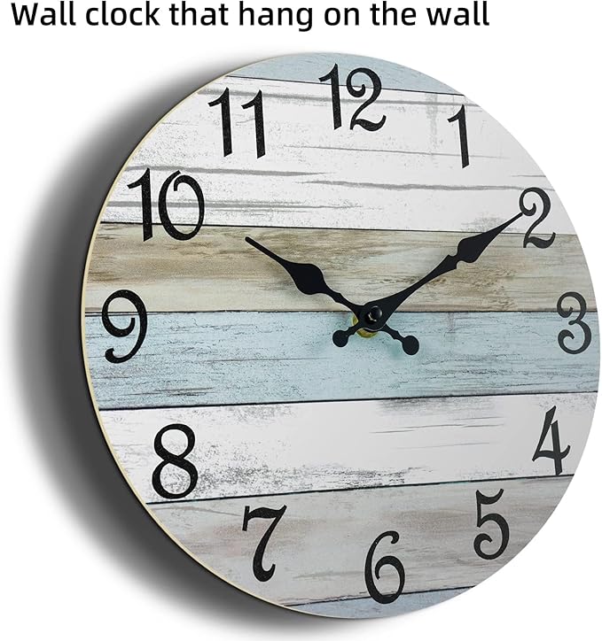 CHYLIN Wall Clock Silent Non Ticking Wall Clocks Battery Operated, Rustic Coastal Country Clock Decorative for Bathroom Kitchen(10 Inch)