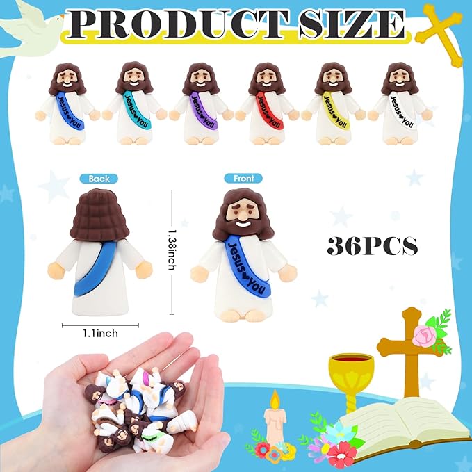 36 Pack Little Jesus Figurines in Bulk, Mini Jesus Loves You Figures, Small Jesus Figurines, Tiny Jesus Figures for Church Christmas Party Favors Religious Easter Gifts for Egg Stuffers