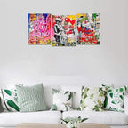 Novatique Banksy Canvas Wall Art Street Wall Art Colorful Graffiti Picture Canvas Print Abstract Modern Graffiti Poster Art for Bedroom Living Room Ready to Hang, 12”x 16”x 3Pcs