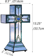 Bieye L10815 Christian Cross Tiffany Style Stained Glass Accent Table Lamp for Home Décor (Mission)