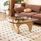 Coffee Table for Living Room Mid Century Modern Center Small Table with Glass Top and Wood, Original Transparent