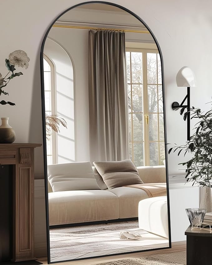 Antok Full Length Mirror, 81"x41" Oversized Floor Mirror Freestanding, Full Body Floor Standing Mirror with Stand, Hanging Mounted for Living Room Cloakroom,Black,Arched Style