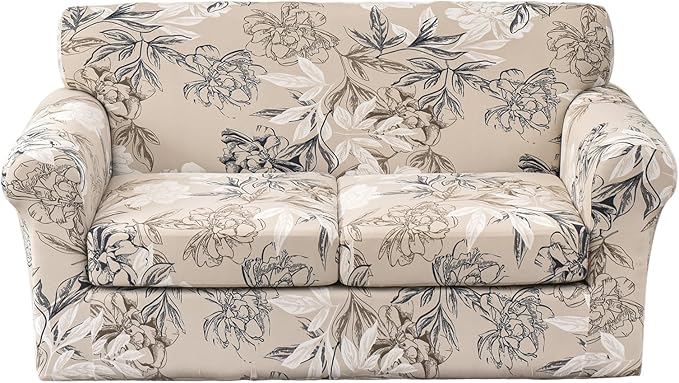 KRFOONN 3 Piece Stretch Sofa Couch Covers for 2 Cushion Couches Printed Sofa Loveseat Slipcover with 2 Separate Seat Cushion Covers Washable Sofa Slip Covers Furniture Protector (Loveseat, 26), Medium