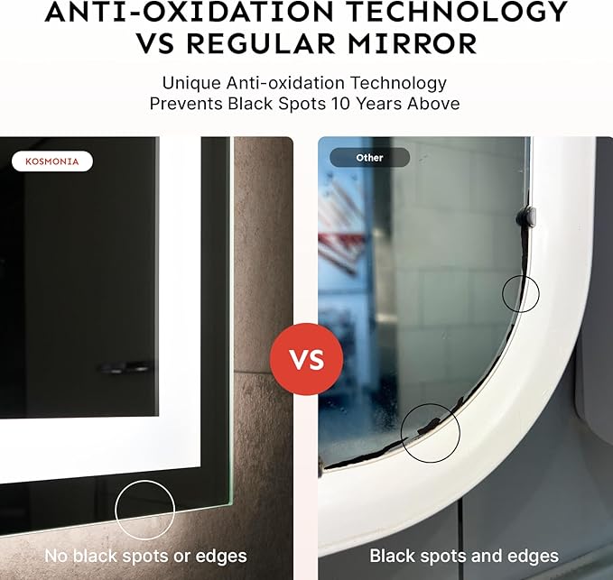 36x24 LED Bathroom Mirror with Lights – Anti-Fog, Dimmable, Backlit & Front Lit Lighted Vanity Mirror for Wall – Smart Bathroom Mirror with Memory Function, Shatterproof Tempered Glass
