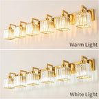 Crystal Bathroom Vanity Light 6-Lights Gold Brushed Brass Finish Modern Crystal Wall Lamp Bathroom Modern Crystal Vanity Lighting