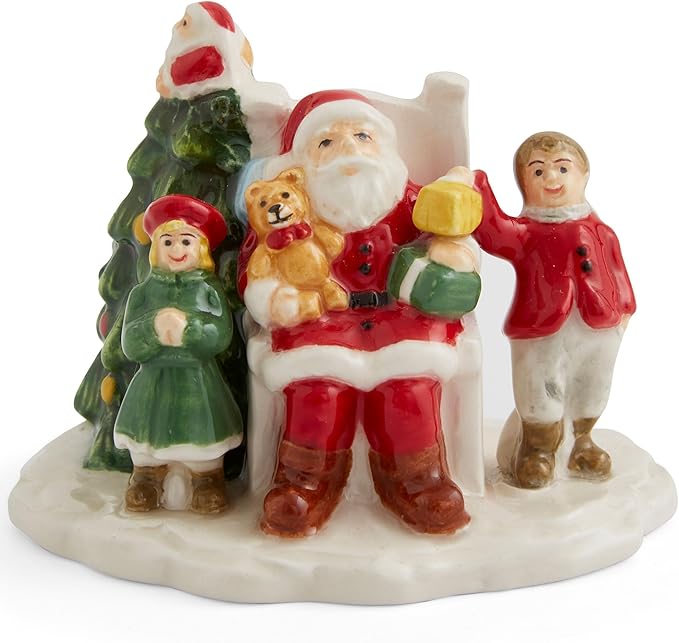Spode Christmas Tree Miniature Village Figural Decoration, Snowy Christmas Village Set, Ceramic Holiday Decor - Festive Holiday Decorations for Indoor Display (Santa with Children)