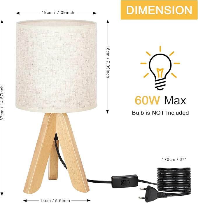 BTY Small Table Lamp Cute Kids Desk Lamp Nightstand Bedside Lamp with Fabric Shade for Children Room Study Room Bedroom Home Office(Linen)