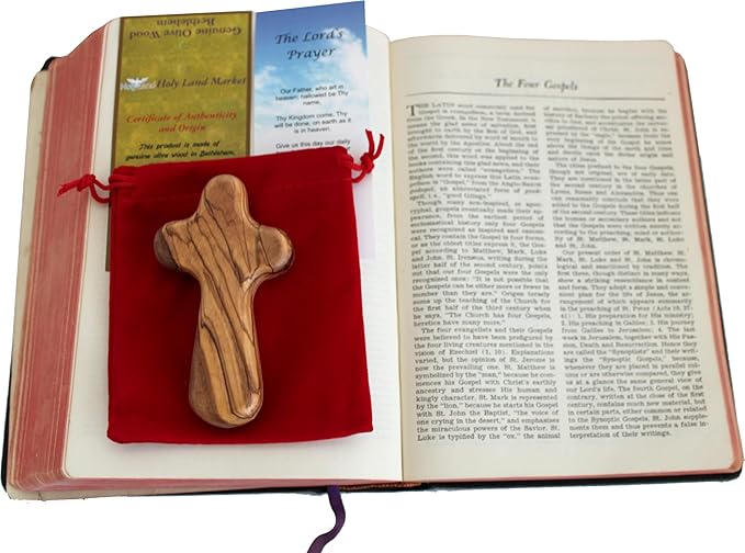 Holy Land Market Comfort/Holding Cross Also Known as Palm or Hand Cross With Velvet Bag And Two Certificates (4 Inches) (2)