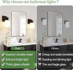 Set of 2 Wall Sconces for Bathroom,Black Modern Vanity Lights with White Glass Shade,Bathroom Wall Lamp for Mirror Kitchen Living Room Hallway Cabinet Porch