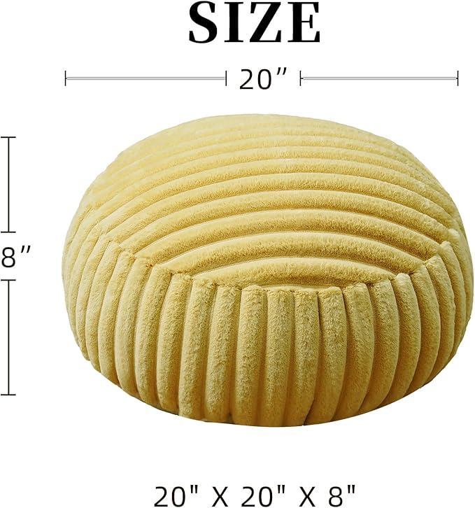 Unstuffed Pouf Ottoman Cover Soft Storage Extra Seat Farmhouse Comfortable Bohemian Poufs Accent Footrest 20x20x8 Inches for Living Room Bedroom Study Nook (Yellow B, Round)