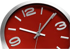 Bernhard Products Metal Wall Clock Modern Silver & Wine 10 Inch Silent Non Ticking, Red Round Elegant Quality Quartz Battery Operated for Home Kitchen Living Room Office, 3D Numbers