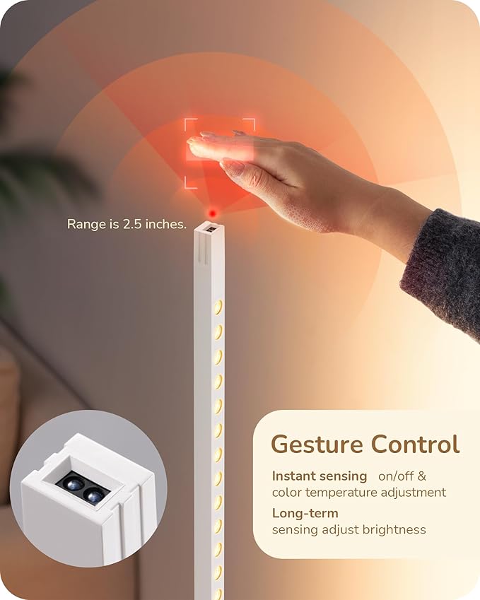 EDISHINE LED Corner Floor Lamp, New Gesture Control Dimmable Corner Light with Remote Control, 3000K-6000K Eye Caring Standing Lamp, Modern Minimalist Lit Lamp for Bedroom, Living Room, Office, White