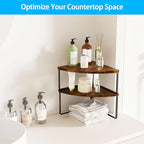 Corner Shelf Countertop Organizer - Set of 2 Corner Shelves for Kitchen Cabinet Organizer, Spice Rack, Stackable Bathroom Organizers and Storage, Sink Rack, Corner Cabinet, Counter Decor, Rustic Brown