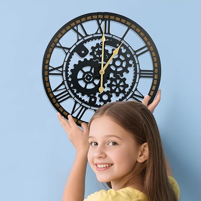 16 Inch Wall Clock, Gear Clock, Silent Non Ticking, Battery Operated Large Wall Clocks for Living Room Decor, Kitchen, Office (Vintage Industrial Steampunk)