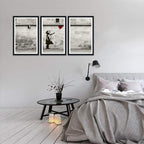 Novatique Street Banksy Wall Art Abstract Pop Art Wall Decor Black and White Graffiti Pictures Canvas Prints for Living Room Bedroom,16" x 24" x 3Pcs