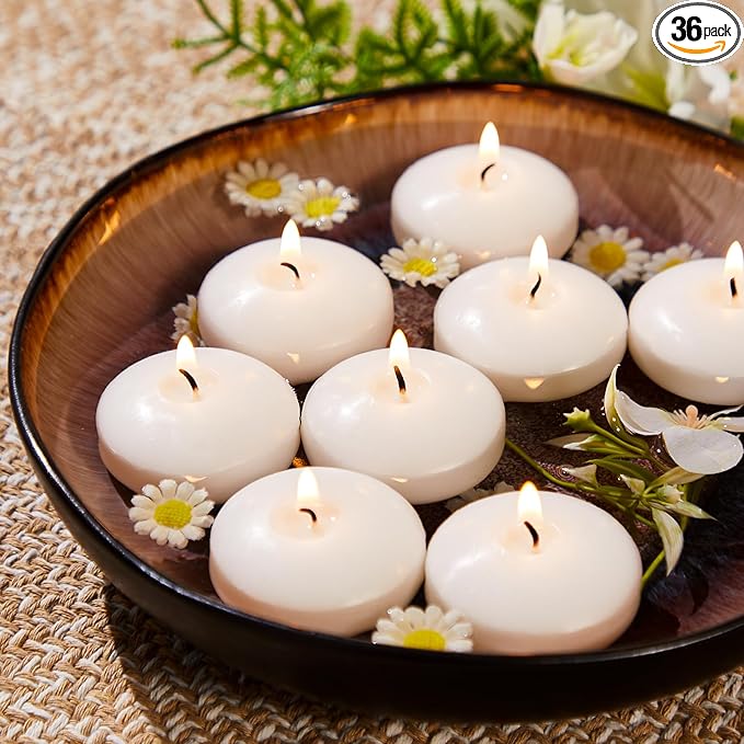 White Floating Candles 2 inch, 36 Pack Floating Candles 5-6 Hours Long Burning, Unscented Floating Candle for Centerpieces, Wedding, Christmas Lights, Romantic Night for Her/Him Set