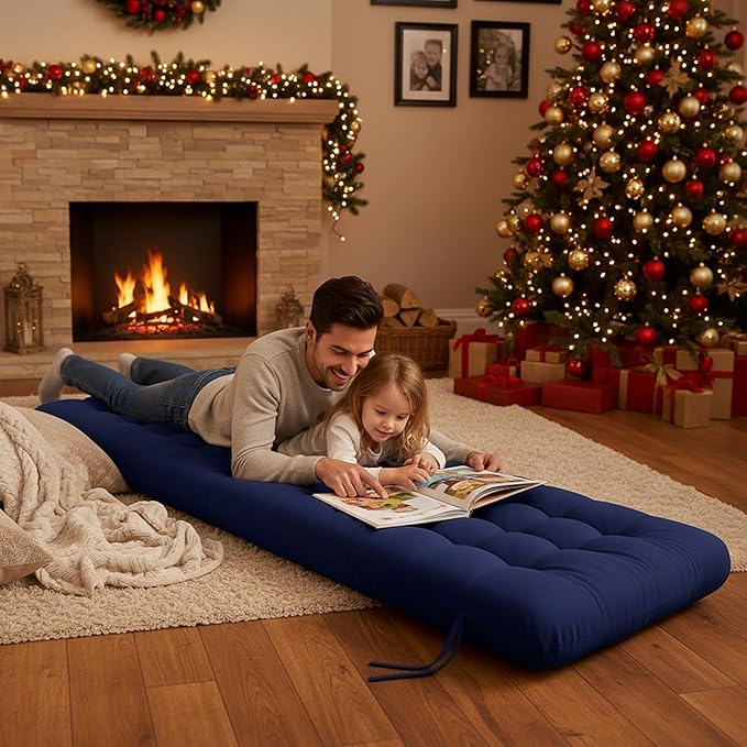 Long Floor Cushion Large Floor Cushion with Brushed Cotton 74.8 x 27.5 x 3.15 in Jumbo Lounger Pillow for Outdoor Indoor Bay Window Meditation Yoga Reading Sleeping(1 Pc,Navy Blue)