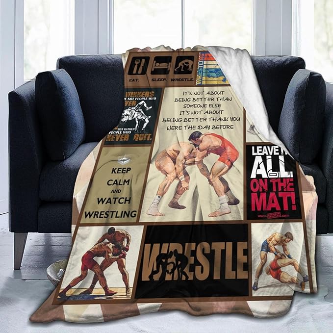 Wrestling Blanket for Boys Girls Women Men Wrestle Gifts Sports Throw Blanket Plush Cozy Flannel Fleece Fuzzy Blankets 60"X50"