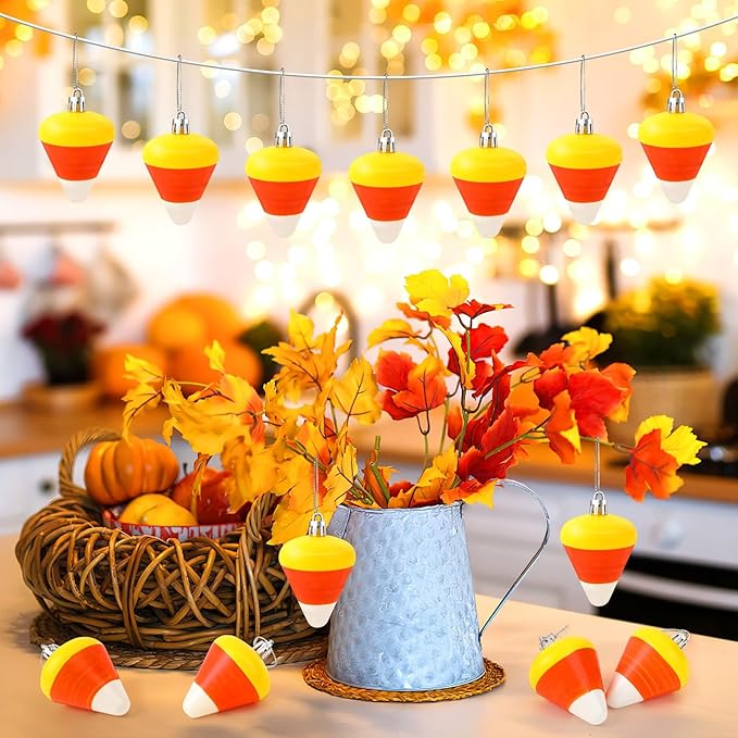 JULMELON 24Pcs Halloween Hanging Ornaments Candy Corn Decorations Halloween Tree Decoration Candy Corn Ornaments for Home Party Decor