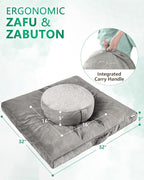 Hihealer Meditation Cushion Set – Large Rose Velvet Zafu & Zabuton Floor Pillow Traditional Tibetan Yoga Bolster for Adults Buckwheat Filled for Comfort Support