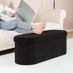 B FSOBEIIALEO Ottoman with Storage for Living Room, Sherpa Folding Storage Ottoman Foot Rest, 43.3 Inches Collapsible Bedroom Bench Black