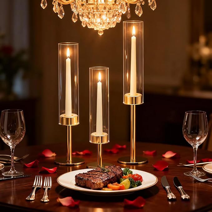 Gold Candlestick Holders Set of 6 – Tall Candle Sticks Holder Decor – Vintage Centerpiece Table Decorations – Dining Room Candle Holder Decor, Wedding Decorations – Home Decor Aesthetic Gift