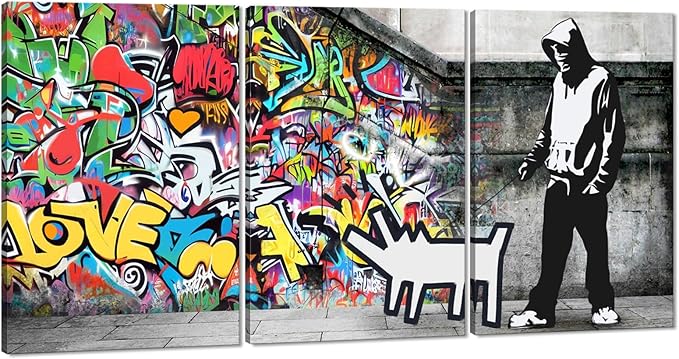 Novatique Banksy Canvas Wall Art Graffiti Pictures Wall Decor Abstract Painting Pop Art Wall Decor Street Art Canvas Print for Living Room Bedroom, 24"x 36"x 3Pcs