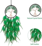 Green Dream Catcher Wall Decor Crystal Tree of Life Dream Catchers Handmade Feather Dreamcatcher Wall Hanging Ornament for Bedroom Living Room Home Decor