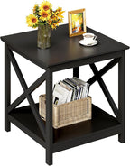ChooChoo End Table, 24 Inch End Table with 2-Tier Storage Shelf, Side Table for Living Room, Wood Nightstand for Bedroom, Office, Painted Surface, Black