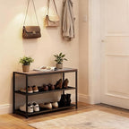 DUMOS 3-Tier Shoe Bench with Storage, Industrial Entryway Sturdy Shoe Rack Organizer Bench with Mesh Shelves for Entryway, Hallway & Living Room, Easy Assembly, Rustic Brown and Black