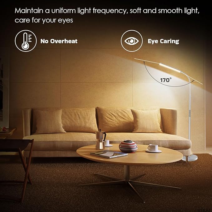 Dimunt LED Floor Lamp, Bright 15W Floor Lamps for Living Room with 1H Timer, Stepless Adjustable 3000K-6000K Colors & Brightness Standing Lamp with Remote & Touch Control Reading Floor Lamps-Silver