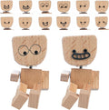 Foleto 2PCS Shaking Feet Wooden Doll for Car Dashboard with 12PCS Magnetic Expressions Handmade Shaking Wooden Man Figurine,Funny Wood Desk Decor for Home Office,Gift
