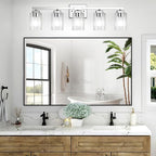 BesLowe 5-Light Bathroom Light Fixtures, Modern Chrome Bathroom Vanity Light, Bathroom Lighting Fixtures Over Mirror, Nickel Bathrom Wall Lamp, Wall Lights for Living Room Bedroom Hallway