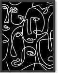 Y2K BOO Abstract Face Pattern UNFRAMED Wall Art Black Background White Continuous Line Drawing 12x16 Inch Heavyweight Paper Studio Home Decor Print