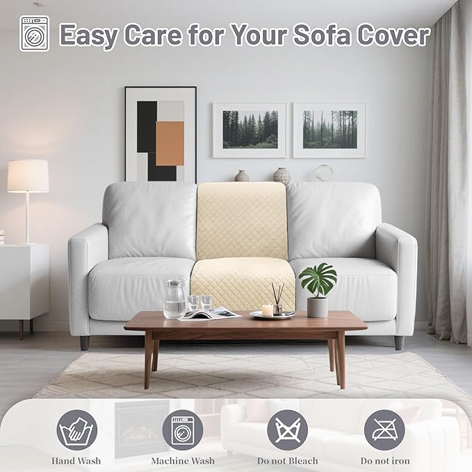 Recliner Sofa Covers 100% Waterproof Velvet L Shape Recliner Couch Covers for Sofa Pets Washable Anti Slip 1 Additional Couch Cover for Reclining Couch (Additional Seat, Beige)