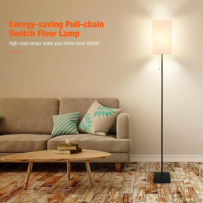 Floor Lamp for Living Room, Modern Standing Lamp for Bedroom with Linen Shade, Black Corner Floor Lamp for Office Kids Room, Bulb Included