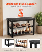 VEVOR Shoe Rack Bench, 3-Tier Bamboo Entryway Bench, Shoe Storage Organizer Holds Up to 286 lbs, 27.6 x 11.3 x 17.8 Inches, for Front Door, Hallway, Living Room, Bedroom, Black