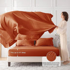 MUXHOMO 7 Pieces California King Comforter Set, Seersucker Bed in a Bag Cal King Size, All Season Luxury Bedding Set with Comforter, Flat Sheet, Fitted Sheet, Pillowcases & Shams, Burnt Orange