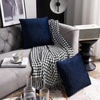 Navy Striped Couch Pillow Cases: 2 Pack 18x18 Inch Original Velvet Square Throw Pillow Covers for Farmhouse Home Decor
