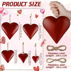 Frienda 8 Pcs Valentine's Day Metal Heart Indoor Outdoor Decorative Cow Bell Rustic Tibetan Inspired Meditation Wind Chime Bell with Jute Hanging Rope for DIY Craft Xmas Wall Decor (Red)
