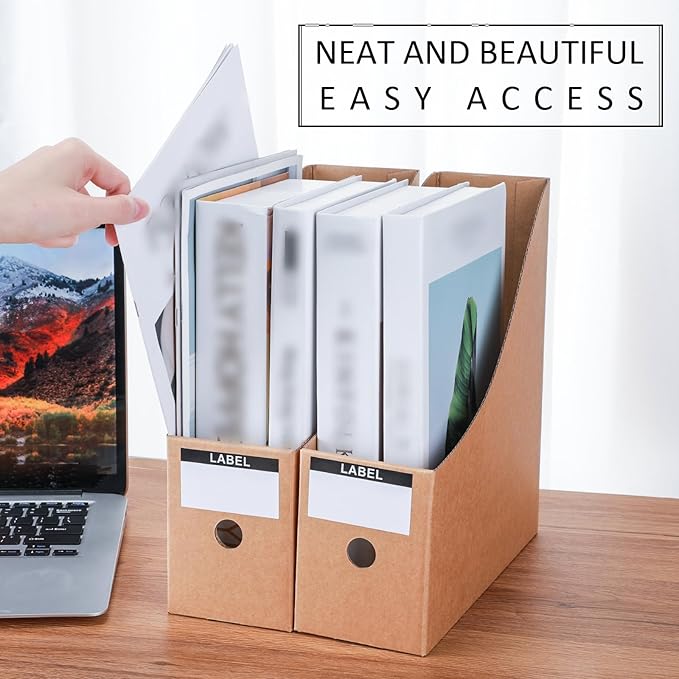 50 Pcs Cardboard Magazine Holder Magazine File Holder Magazine Storage Box Document Magazine File Organizer with 50 Pcs Labels for School Office Home Supplies, Brown