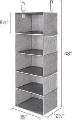 StorageWorks 5-Shelf Hanging Shelves for Closet, Clothes Organizers and Storage, 13" D x 15" W x 47 ¾" H, Gray