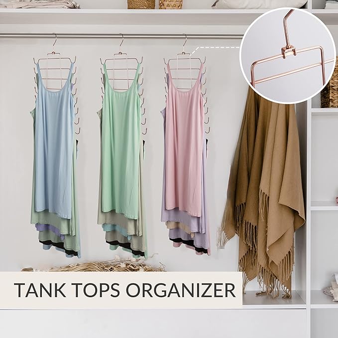 ZEDODIER 2 Pack Tank Top Hanger Space Saving, Bra Hangers for Closet Organizer, Hanging Bra Organizer Tank Tops Holder with 16 Hooks, Closet Organizers and Storage Small Space Solutions, Rose Gold