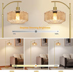 Gold Floor Lamps for Living Room Vintage Floor Lamp with Remote Control,Dimmable Floor Lamp Glass Mid Century Modern Standing Lamp 3 Color Temperature Brass Tall Floor Lamps for Bedroom Corner