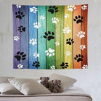 VUMIVI Dog Paw Tapestry Vintage Rustic Colorful Barn Boards Black White Animal Footprints Tapestry Wall Hanging for Living Room Bedroom Dorm Classroom Aesthetic Decor W60xL50in