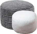 Stuffed Pouf Ottoman with High Density Foam Filler Plush Fiber Pouf Stool Round Foot Stool Cushion Storage Ottoman 20 * 12''Floor Poufs Foot Rest for Living Room (Gray)